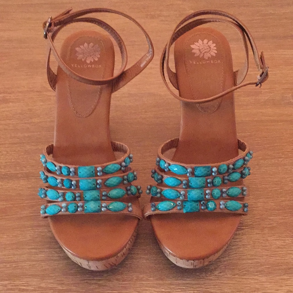 Yellow Box beaded cork wedge sandals 7
